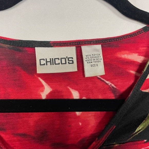 Chicos red floral blouse with 3/4 sleeves. Very bright and happy! Size 0/S - Picture 2 of 3